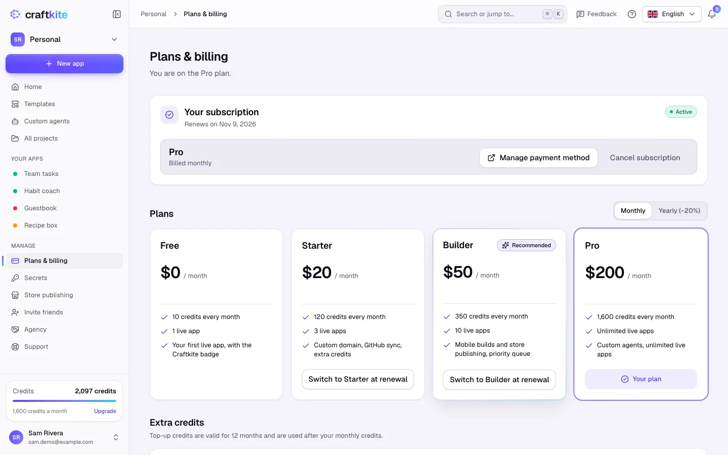 Plans & billing with the subscription and the plan cards