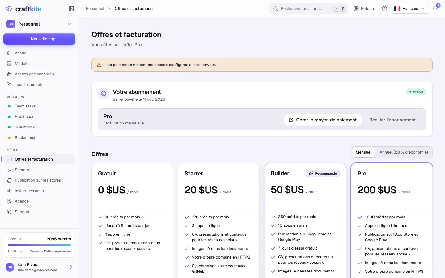 Offres et facturation avec l’abonnement et les cartes des offres