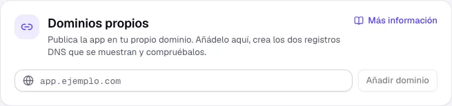 La sección Dominios propios de la pestaña Publicar