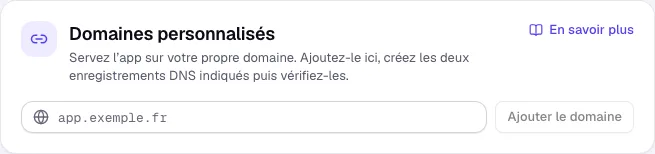 La section Domaines personnalisés de l’onglet Publier