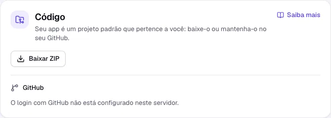 A seção Código com Baixar ZIP e GitHub