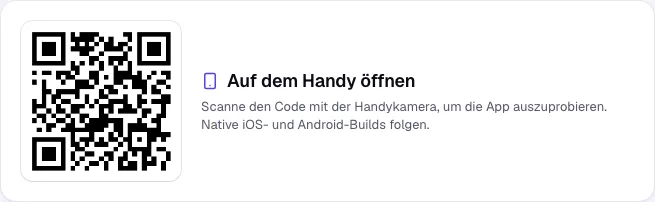 Der QR-Code, um die veröffentlichte App auf dem Handy zu öffnen