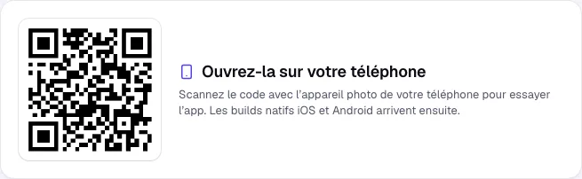 Le QR code pour ouvrir l’app publiée sur un téléphone