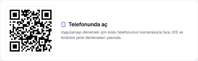 Yayınlanan uygulamayı telefonda açmak için QR kod