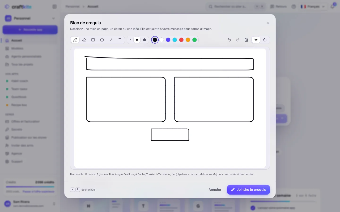 Le bloc de croquis avec la mise en page approximative d’une page