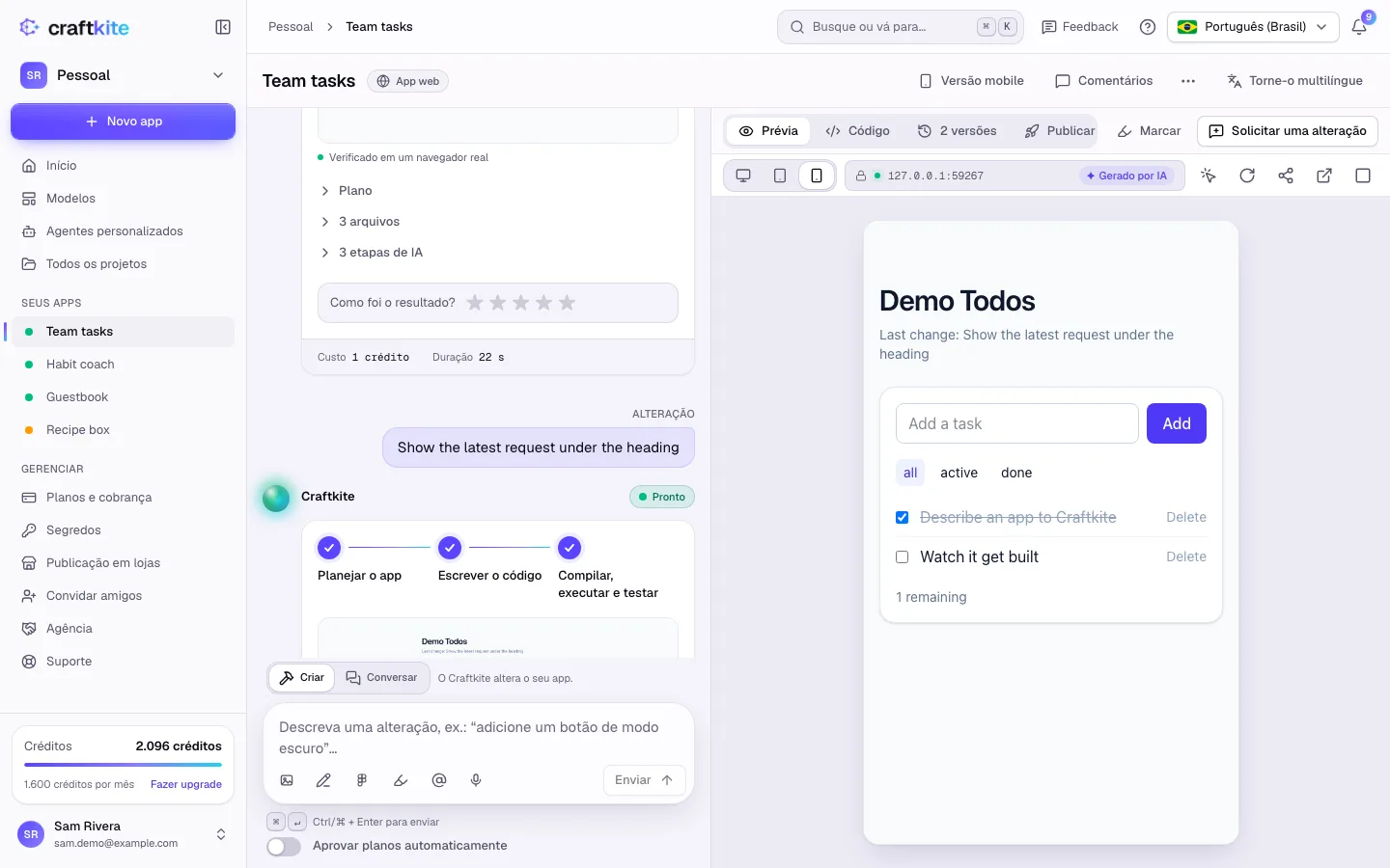 Um app pronto na prévia com a tarefa concluída
