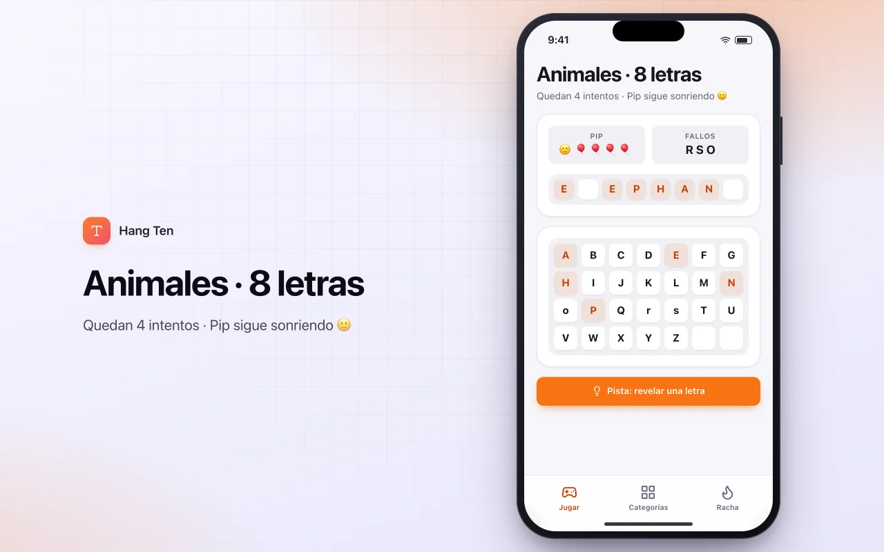 Ahorcado por categorías: la pantalla Animales · 8 letras