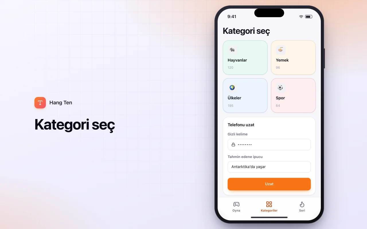 Kategorili adam asmaca: Kategori seç ekranı