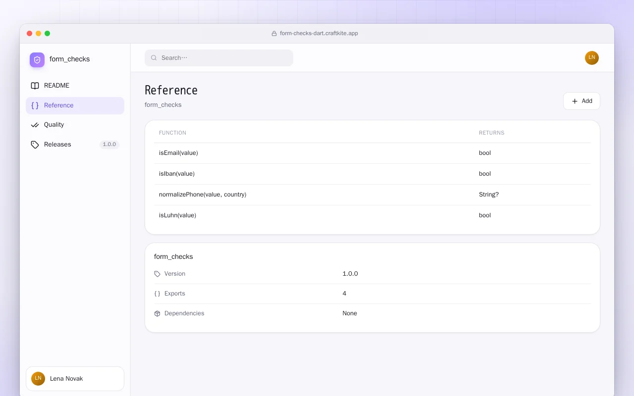 Form Checks (Dart): the Reference screen