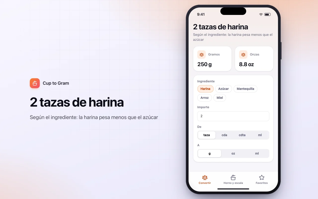 Conversor de medidas de cocina: la pantalla 2 tazas de harina