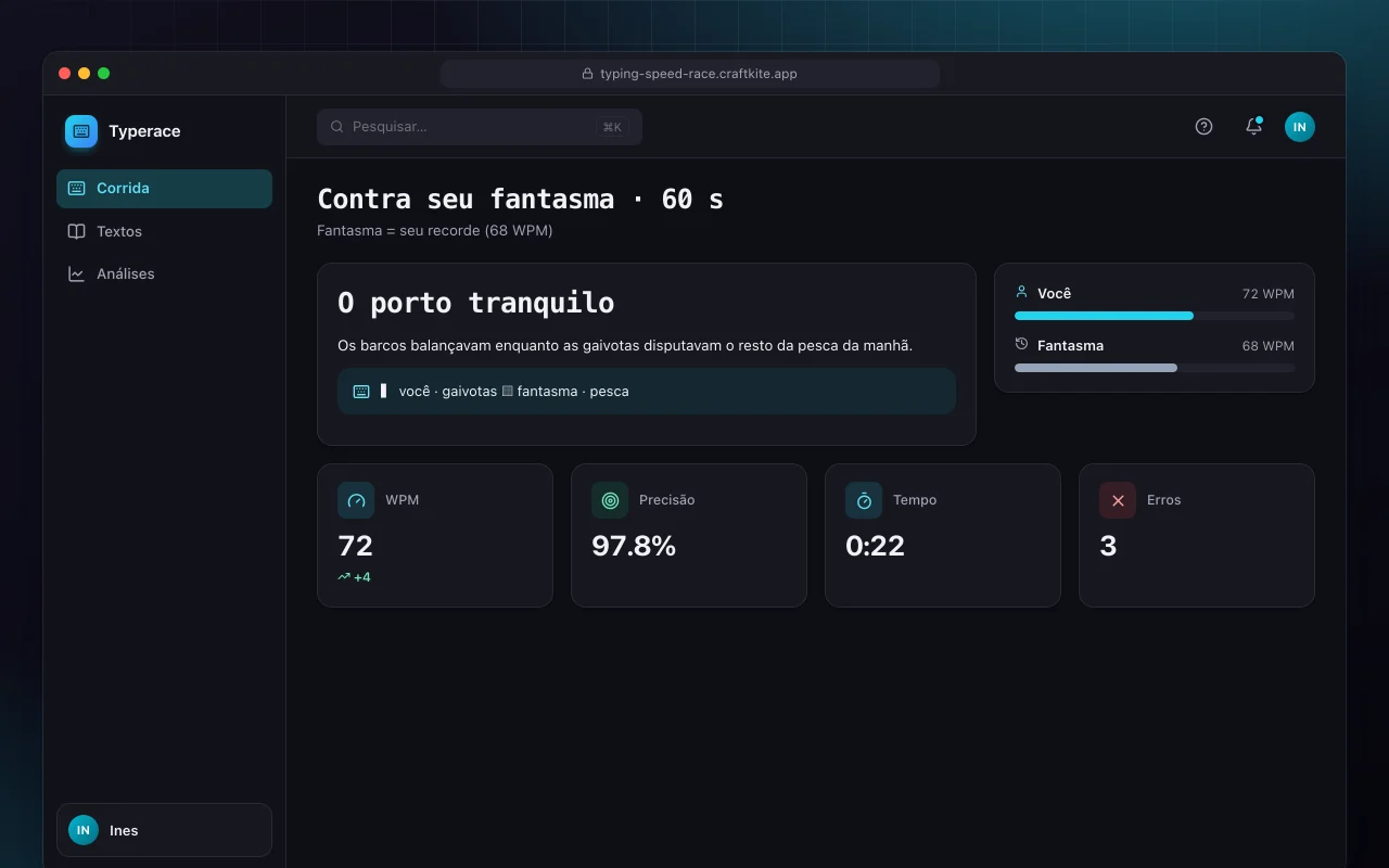 Corrida de digitação: a tela Contra seu fantasma · 60 s