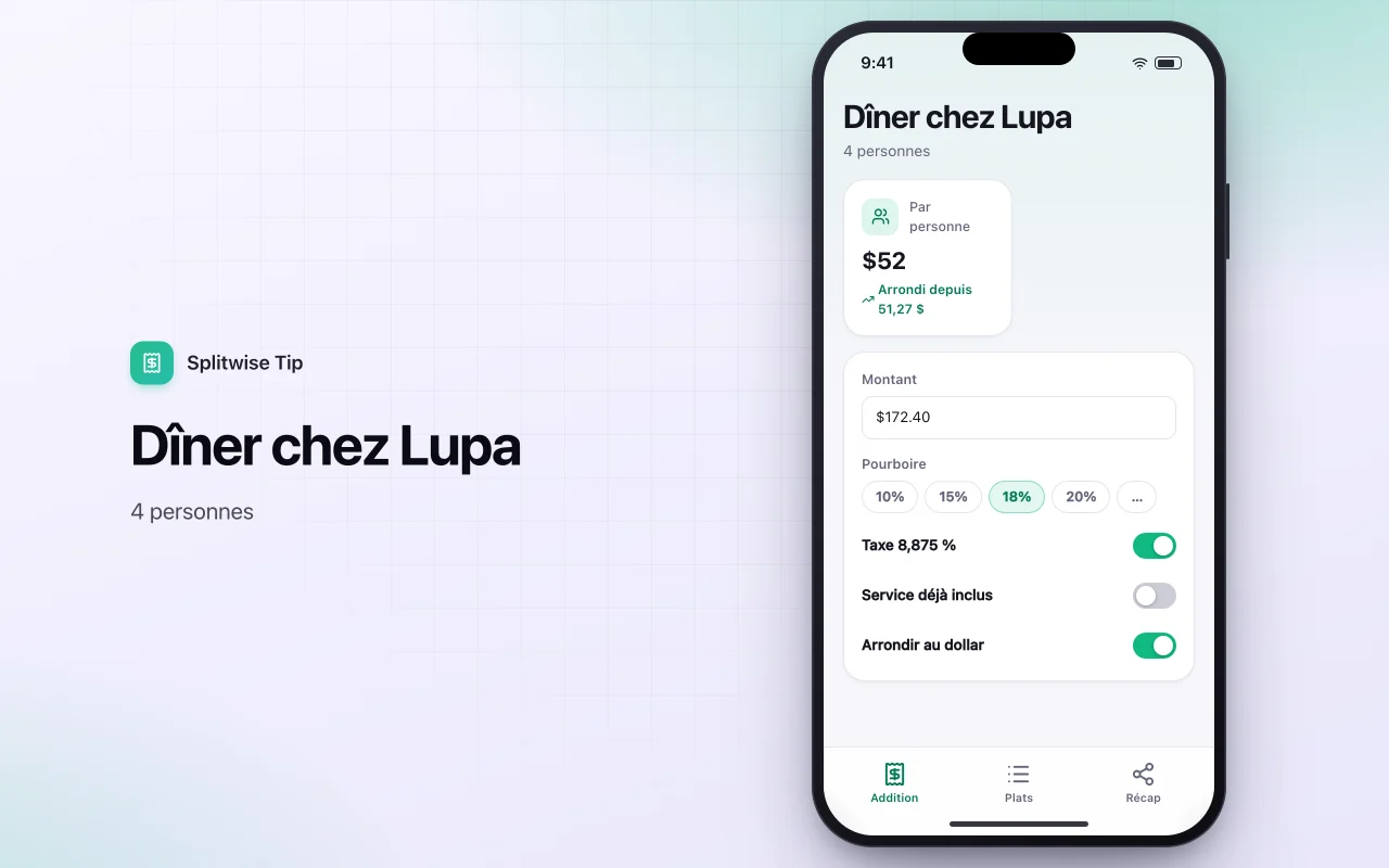 Pourboire et partage d’addition : l’écran Dîner chez Lupa