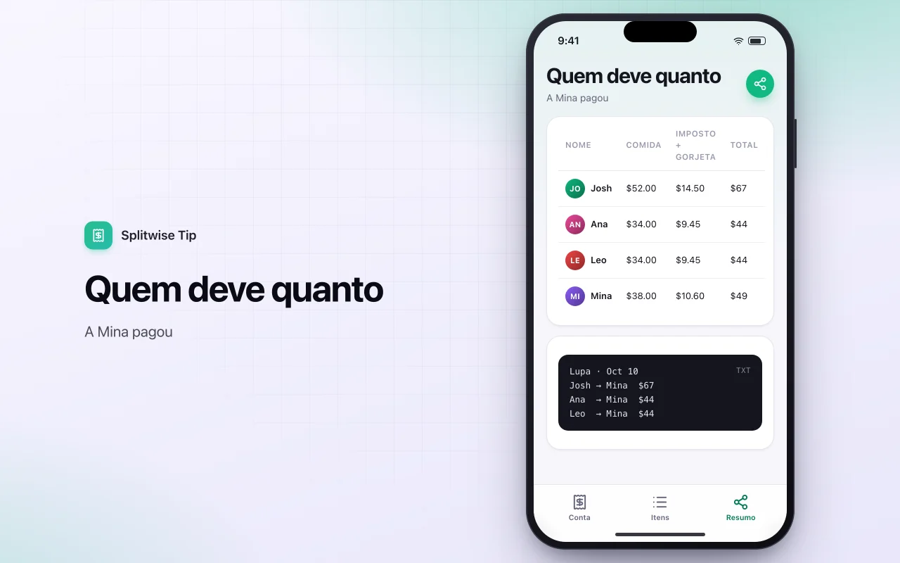 Divisor de conta e gorjeta: a tela Quem deve quanto