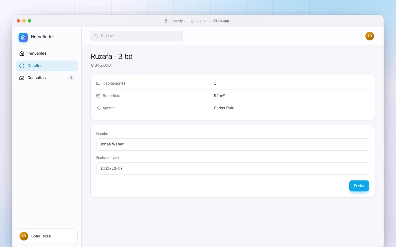 Anuncios inmobiliarios (ASP.NET Core): la pantalla Ruzafa · 3 bd