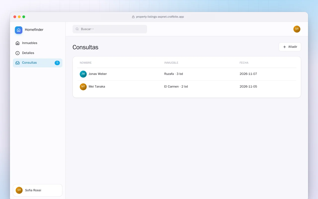 Anuncios inmobiliarios (ASP.NET Core): la pantalla Consultas