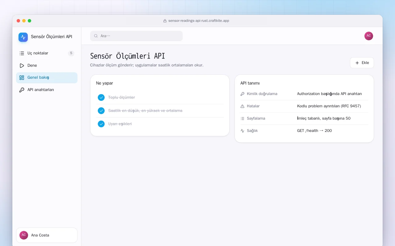 Sensör Ölçümleri API (Rust): Sensör Ölçümleri API ekranı