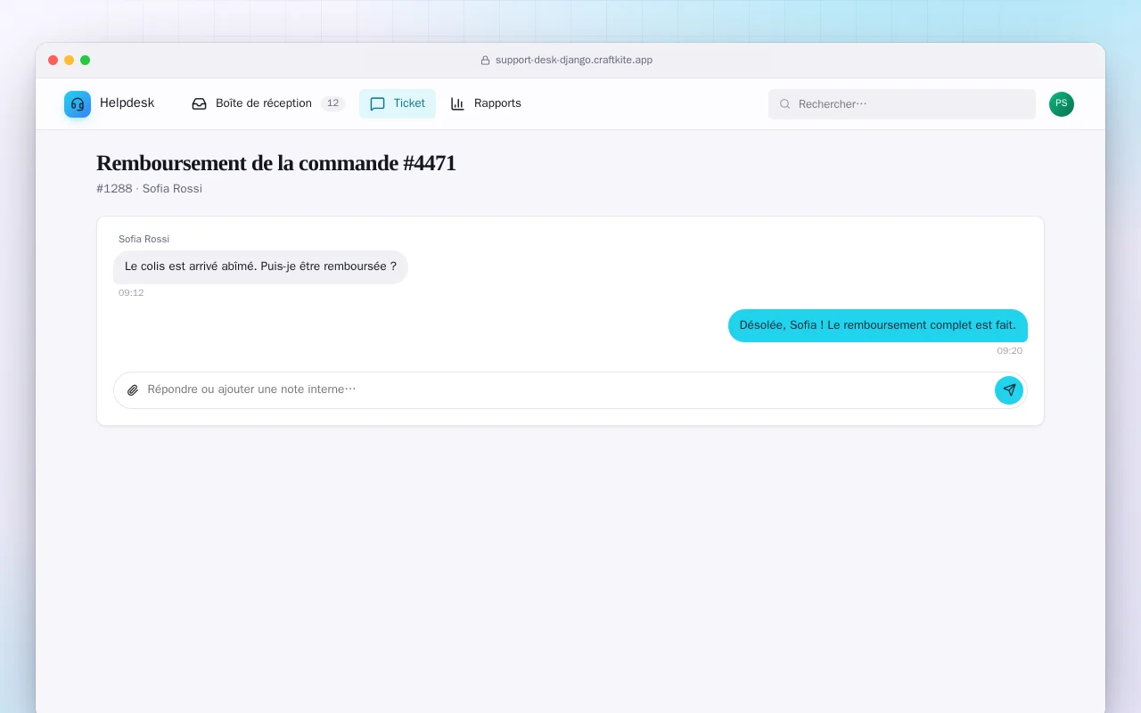 Service client (Django) : l’écran Remboursement de la commande #4471