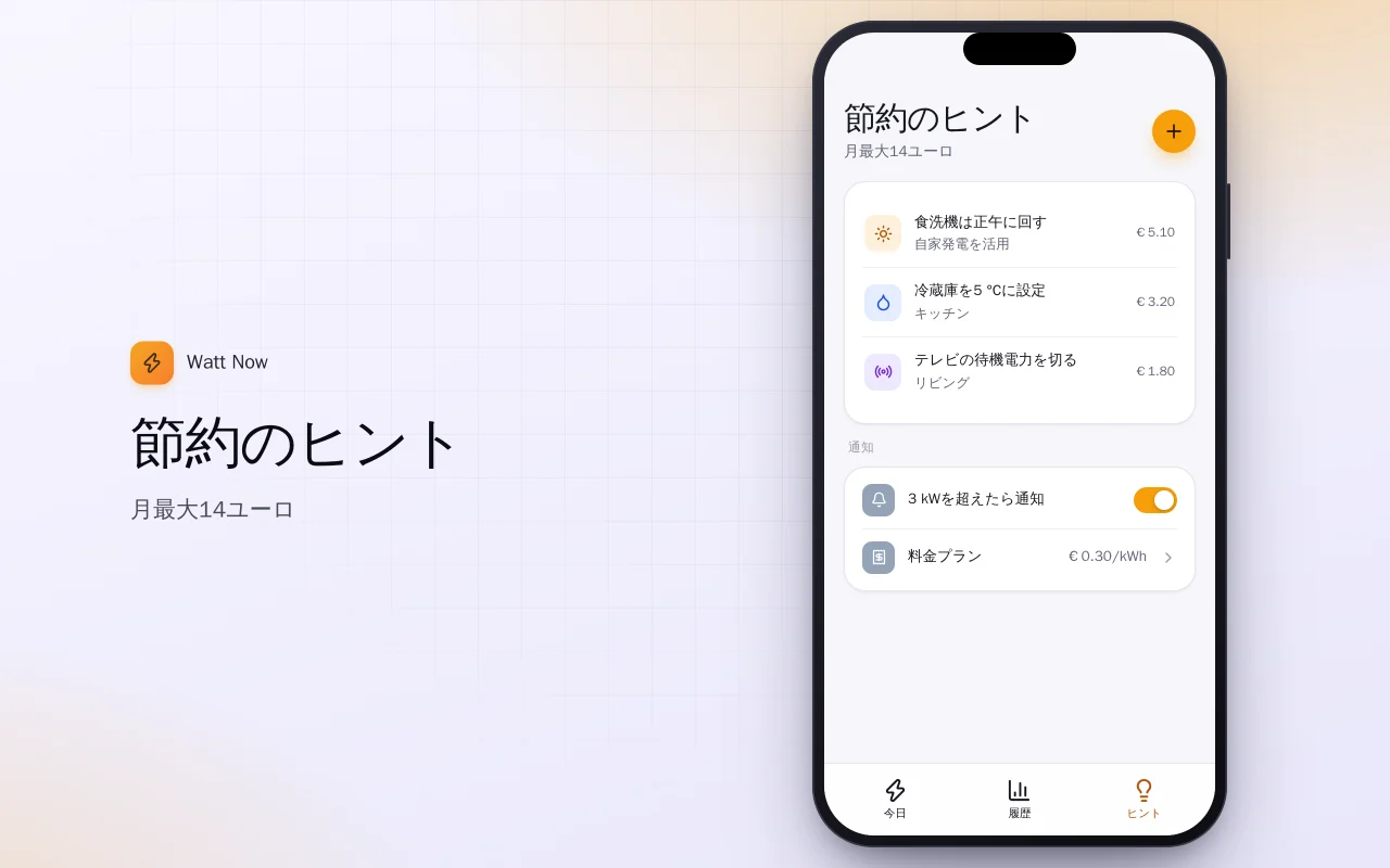 家庭のエネルギーモニター：節約のヒント画面
