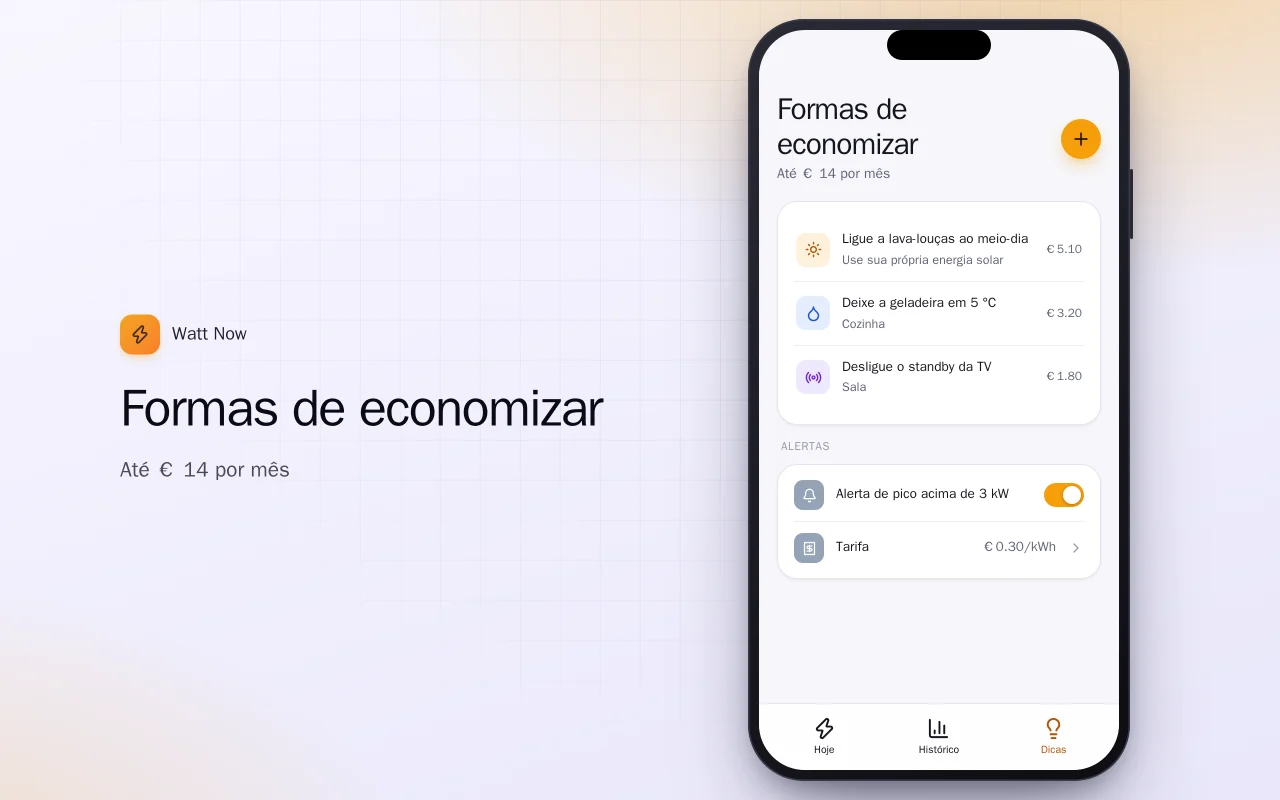Monitor de energia da casa: a tela Formas de economizar