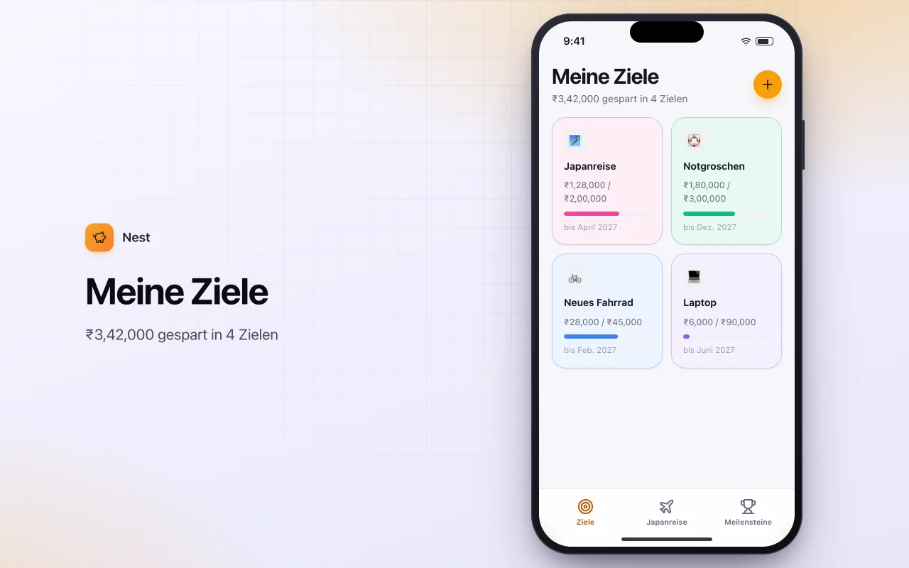 Sparziele-Tracker: der Bildschirm „Meine Ziele“