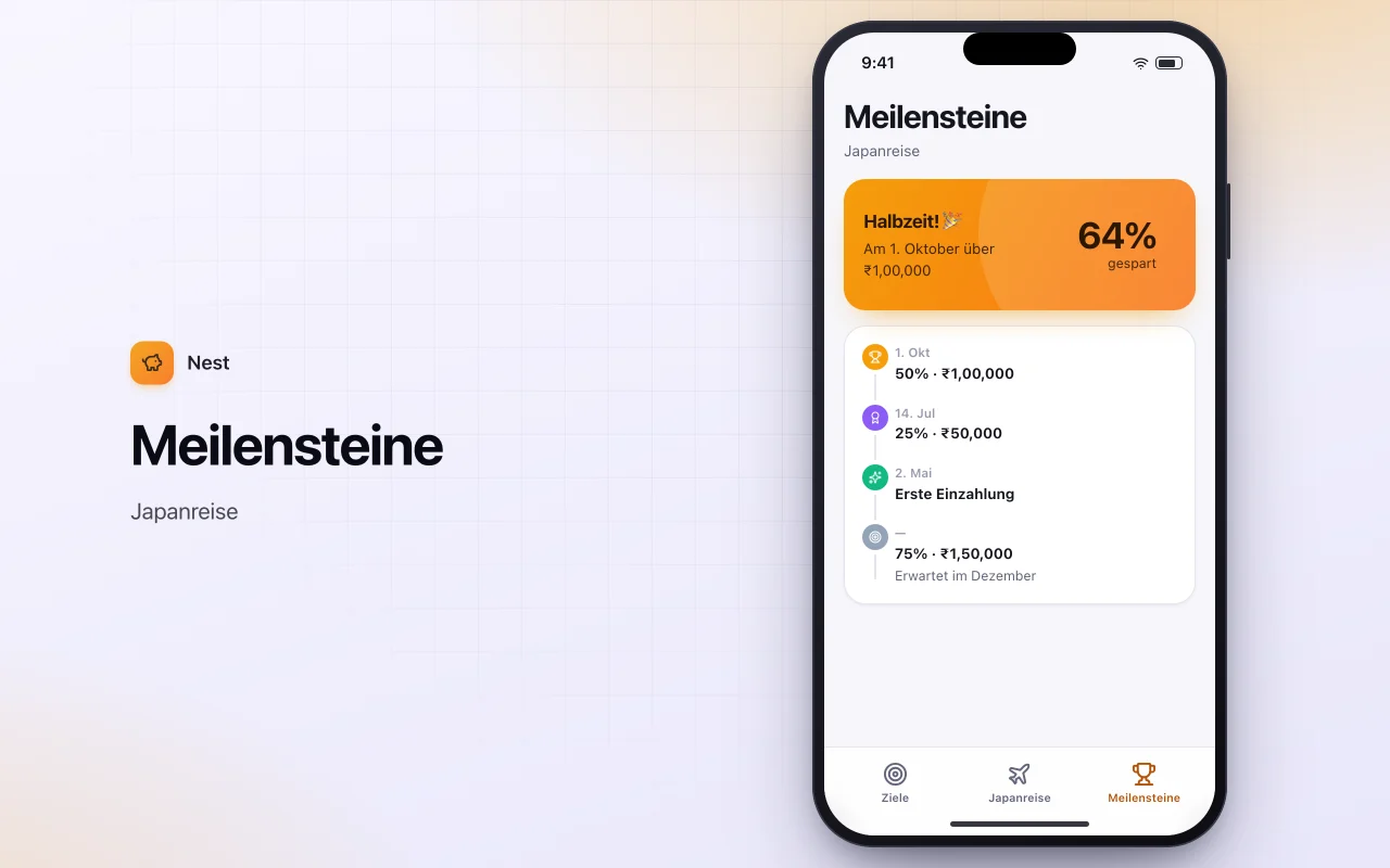 Sparziele-Tracker: der Bildschirm „Meilensteine“