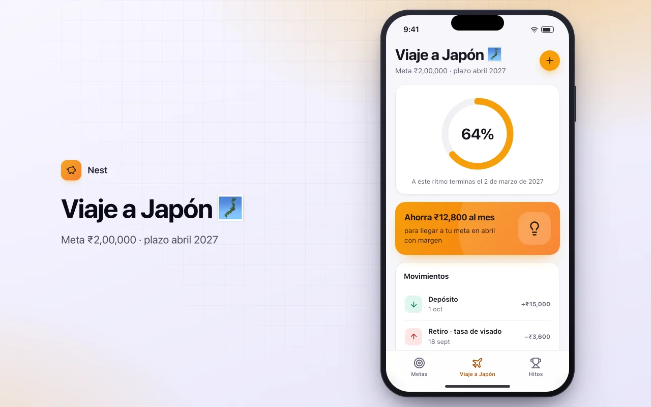 Seguimiento de metas de ahorro: la pantalla Viaje a Japón 🗾