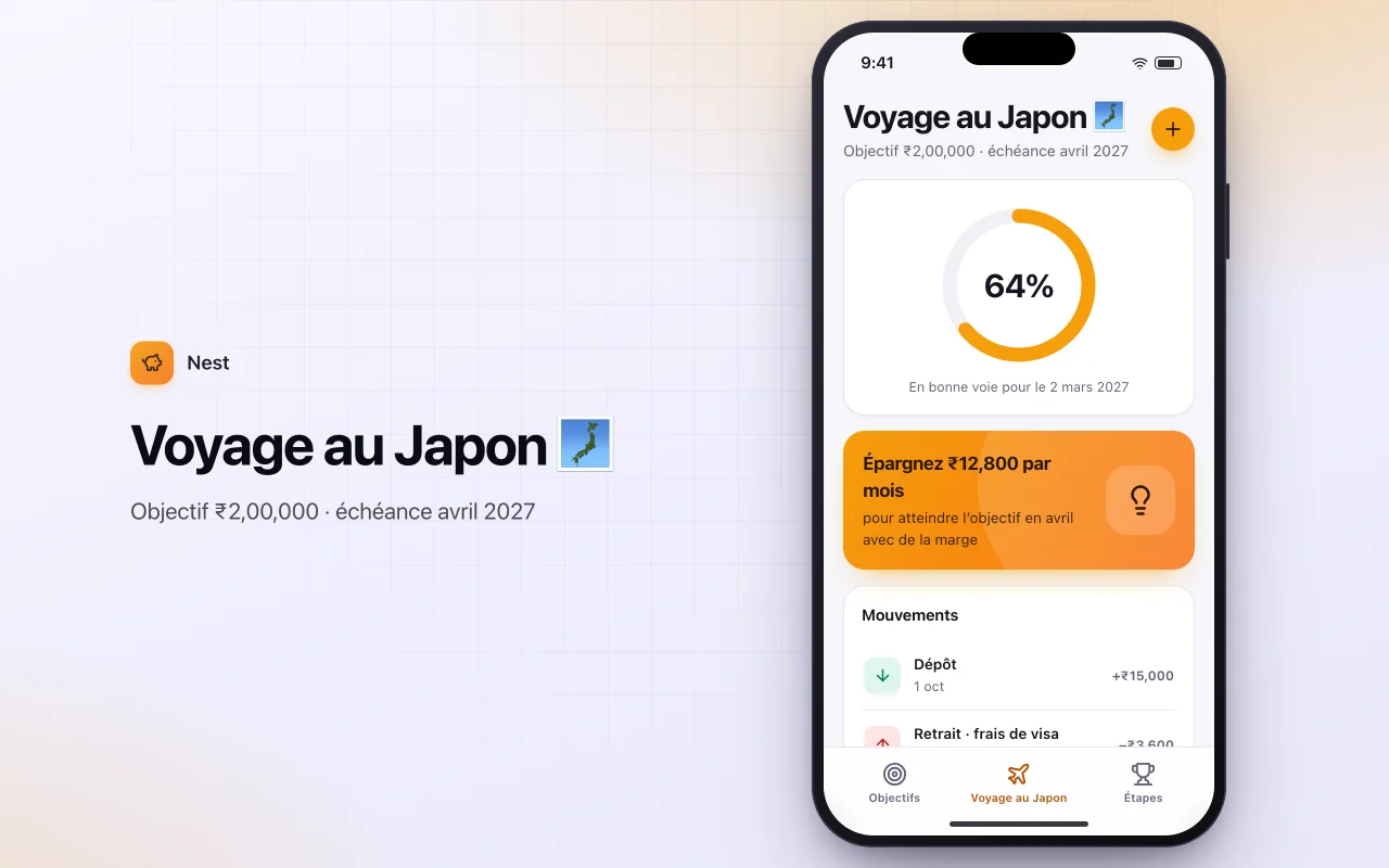 Suivi d’objectifs d’épargne : l’écran Voyage au Japon 🗾