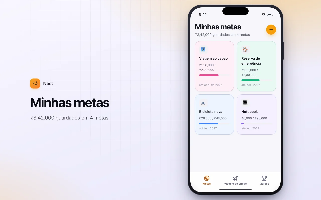 Controle de metas de economia: a tela Minhas metas