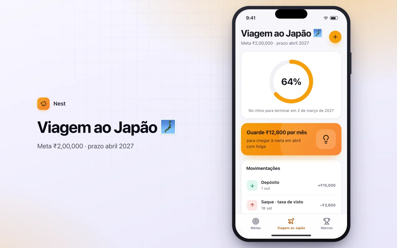 Controle de metas de economia: a tela Viagem ao Japão 🗾