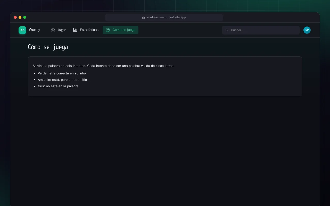 Palabra del día (Nuxt): la pantalla Cómo se juega