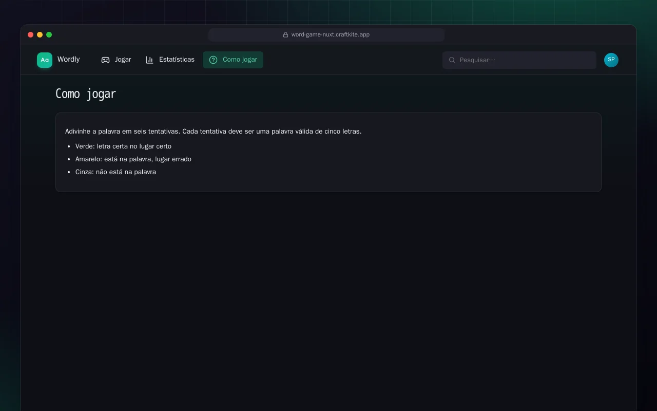 Palavra do dia (Nuxt): a tela Como jogar