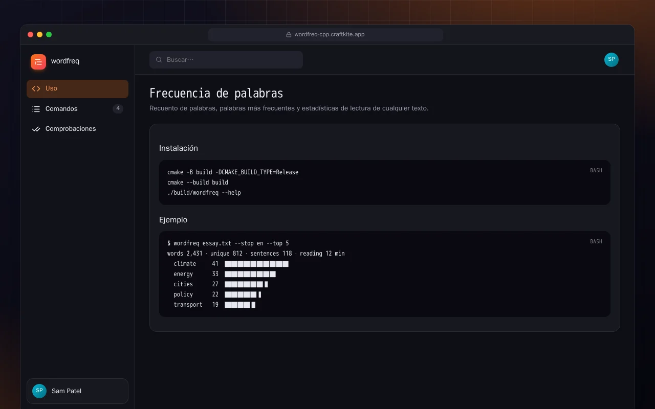Frecuencia de palabras (C++): la pantalla Frecuencia de palabras