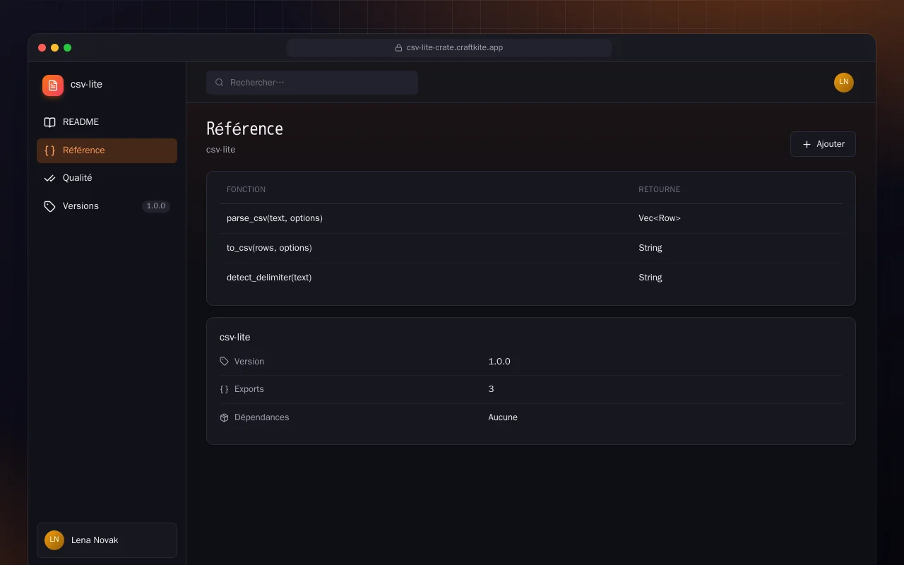 CSV Lite (Rust) : l’écran Référence