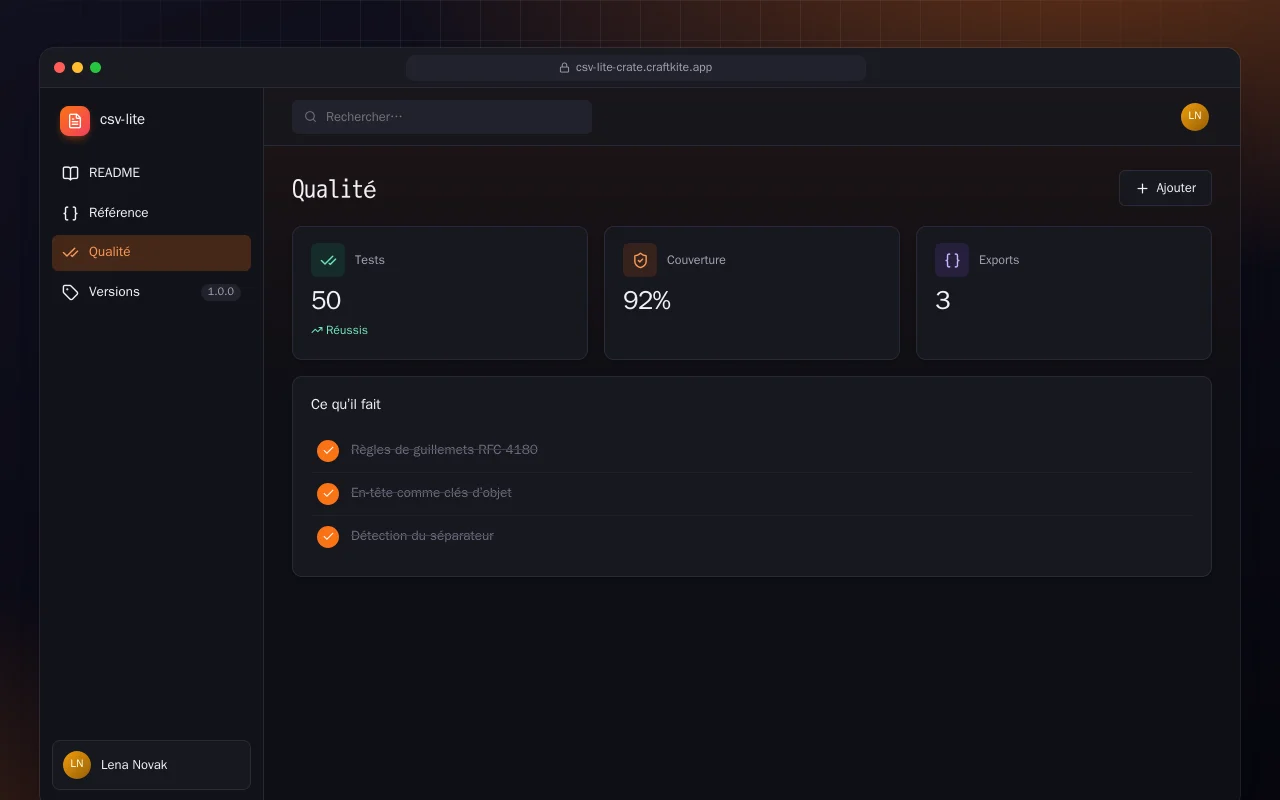 CSV Lite (Rust) : l’écran Qualité