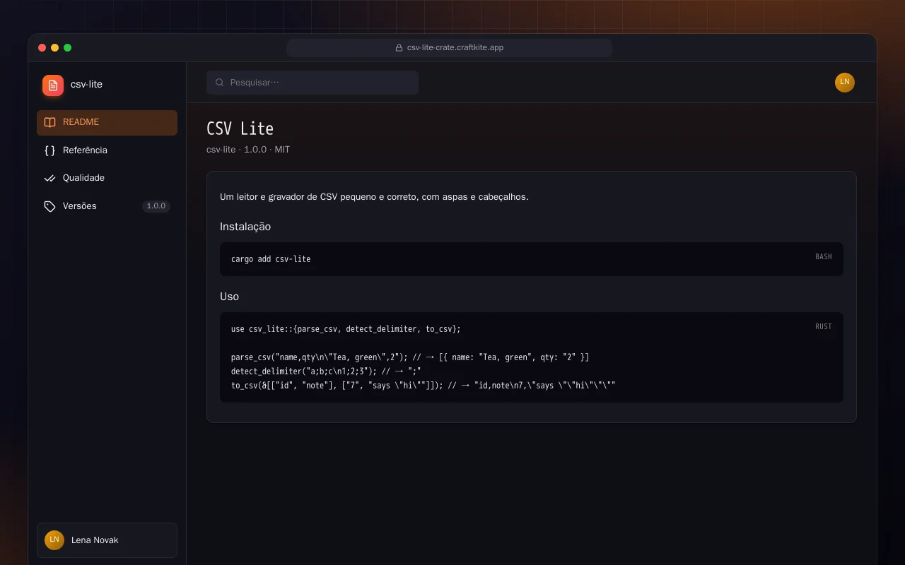 CSV Lite (Rust): a tela CSV Lite
