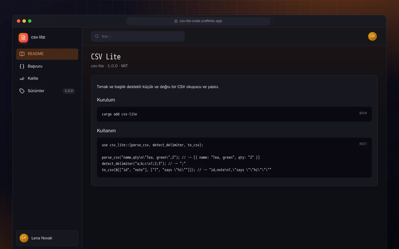 CSV Lite (Rust): CSV Lite ekranı