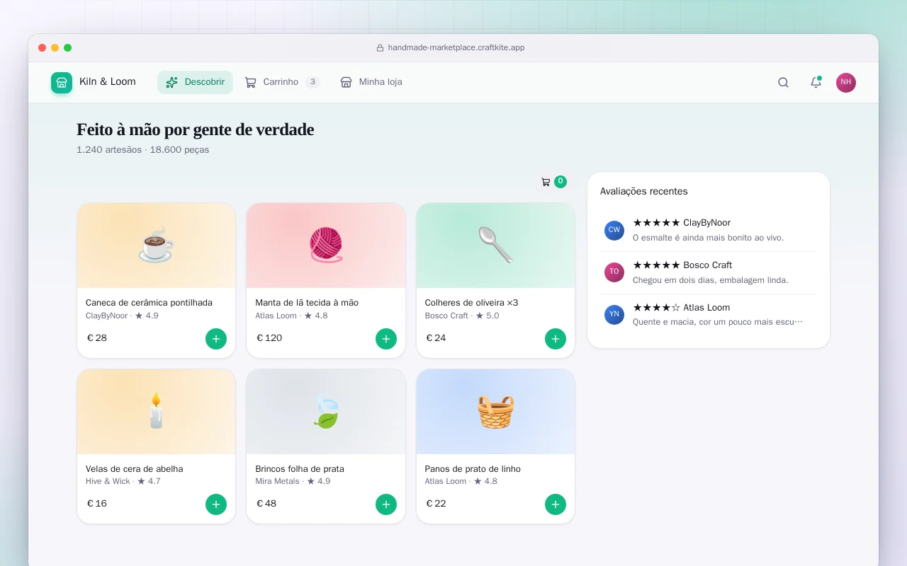Marketplace de produtos artesanais: a tela Feito à mão por gente de verdade