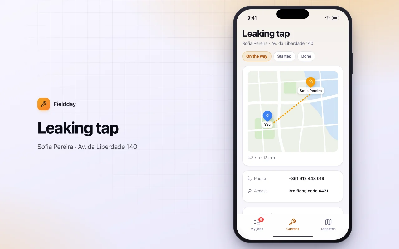 Field service scheduler: the Leaking tap screen