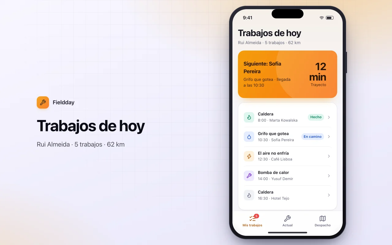 Planificador de servicio en campo: la pantalla Trabajos de hoy