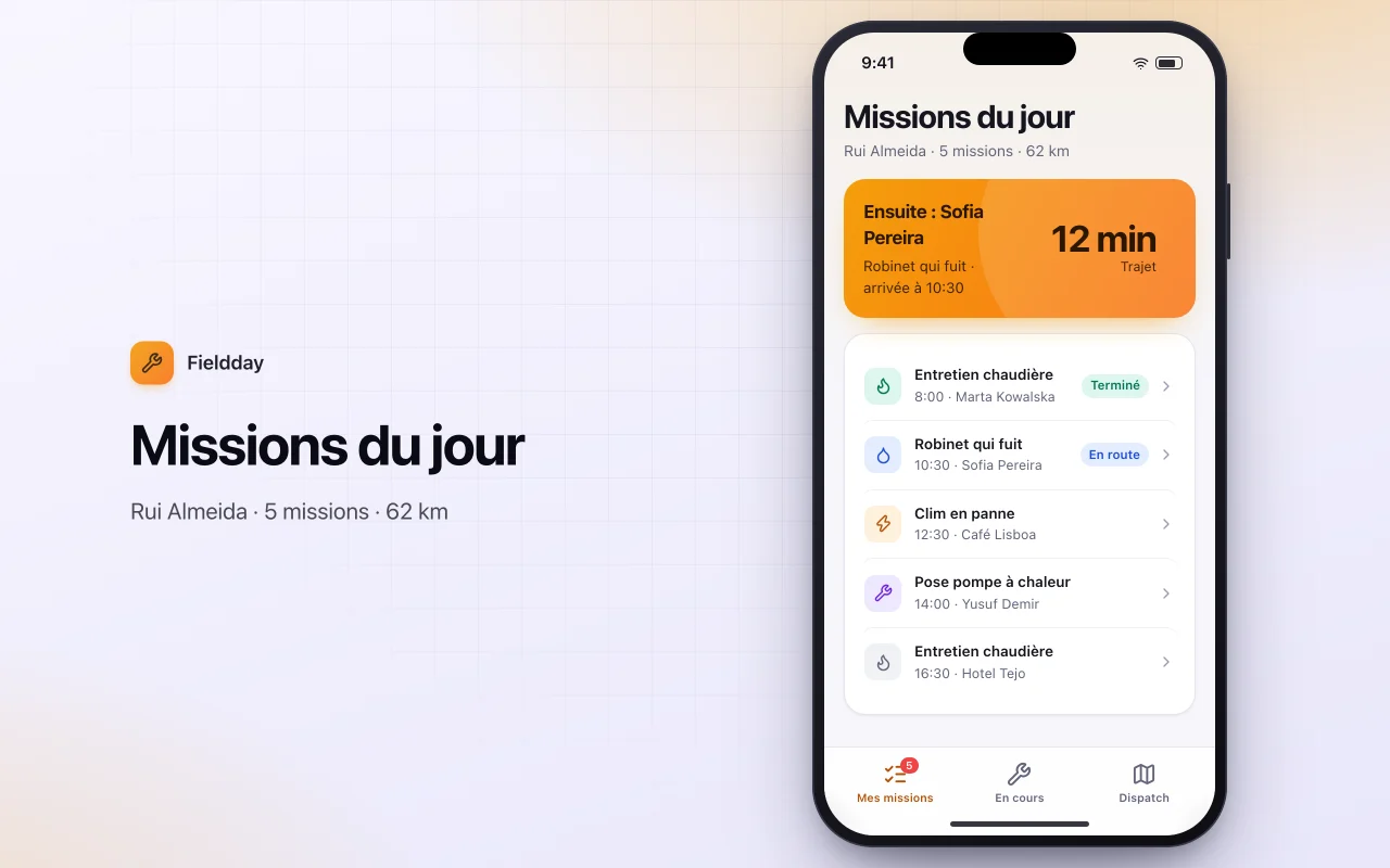 Planification d’interventions terrain : l’écran Missions du jour