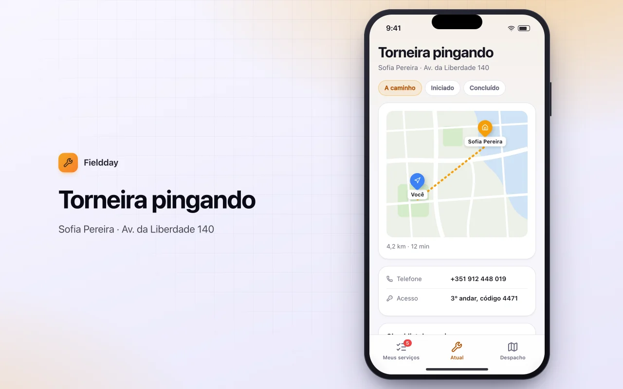 Agenda de serviços externos: a tela Torneira pingando