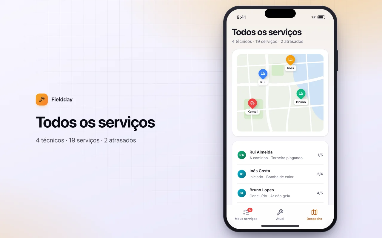 Agenda de serviços externos: a tela Todos os serviços