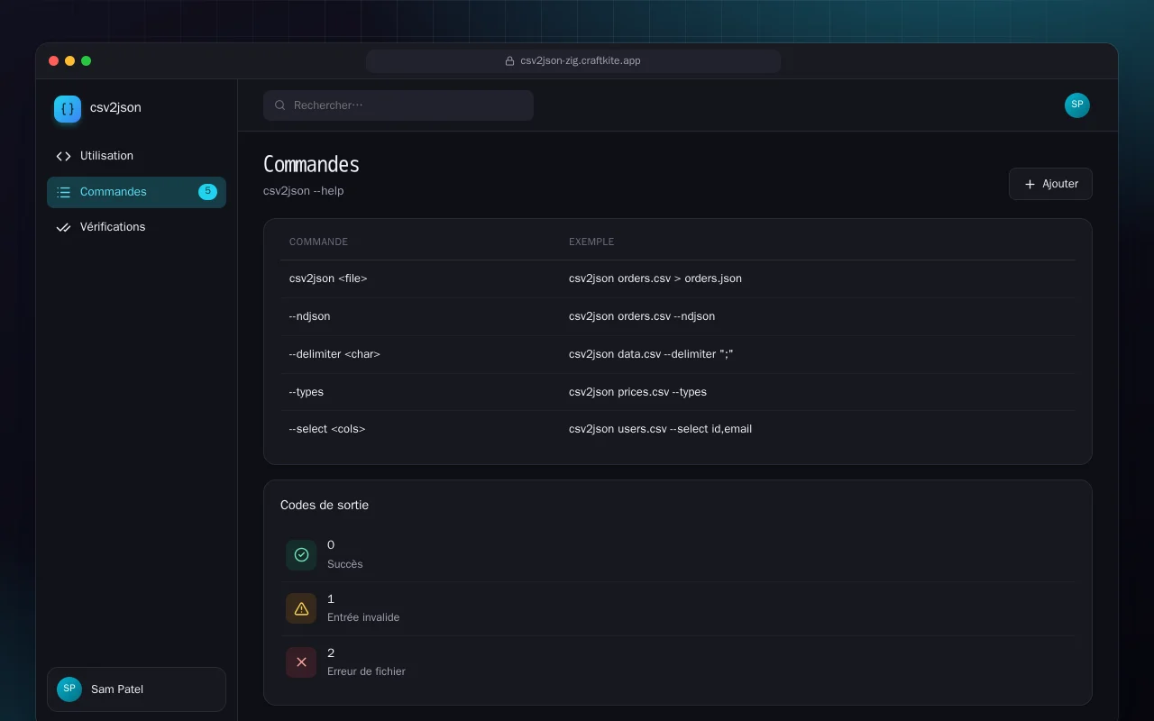 CSV vers JSON (Zig) : l’écran Commandes