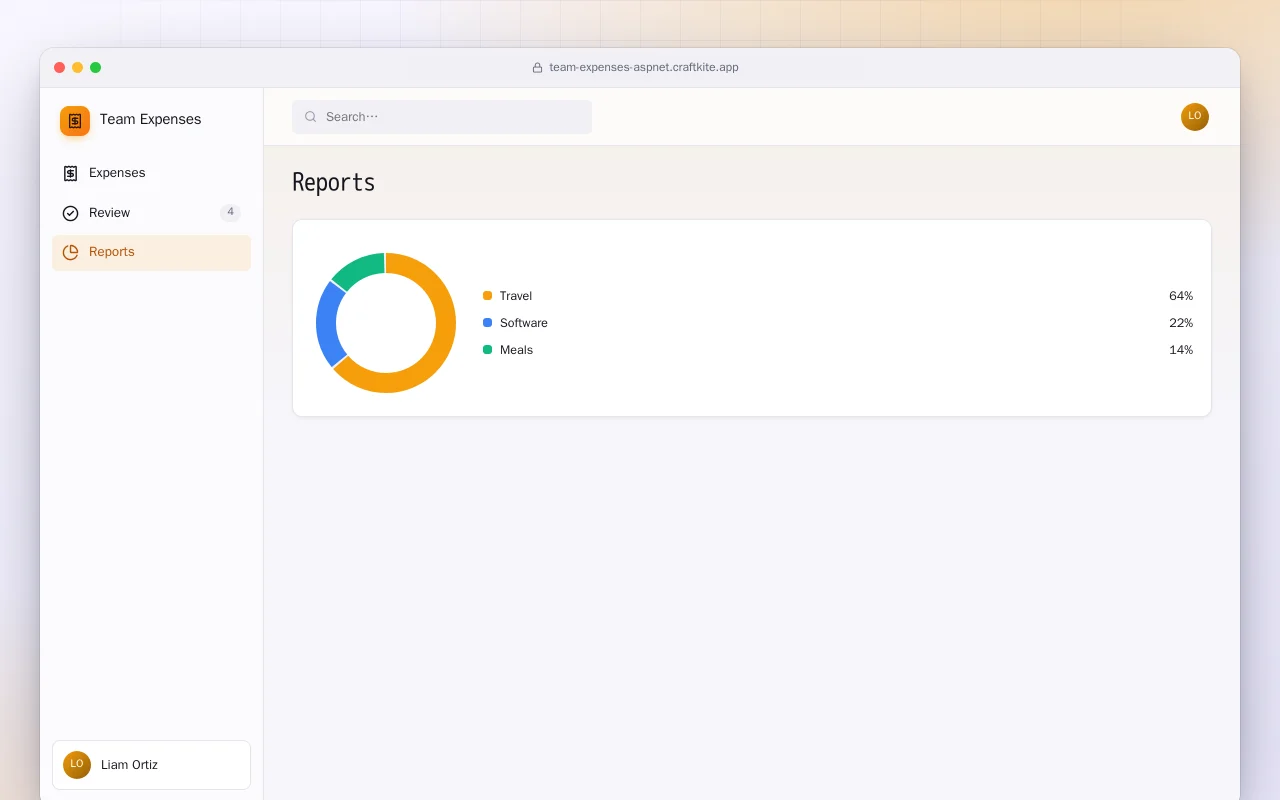 Team Expenses (ASP.NET Core): the Reports screen