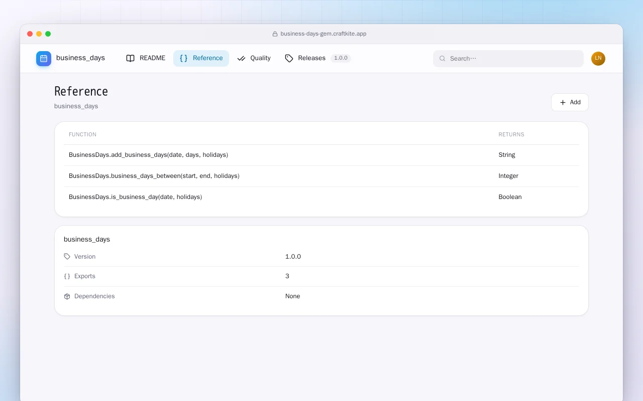 Business Days (Ruby): the Reference screen