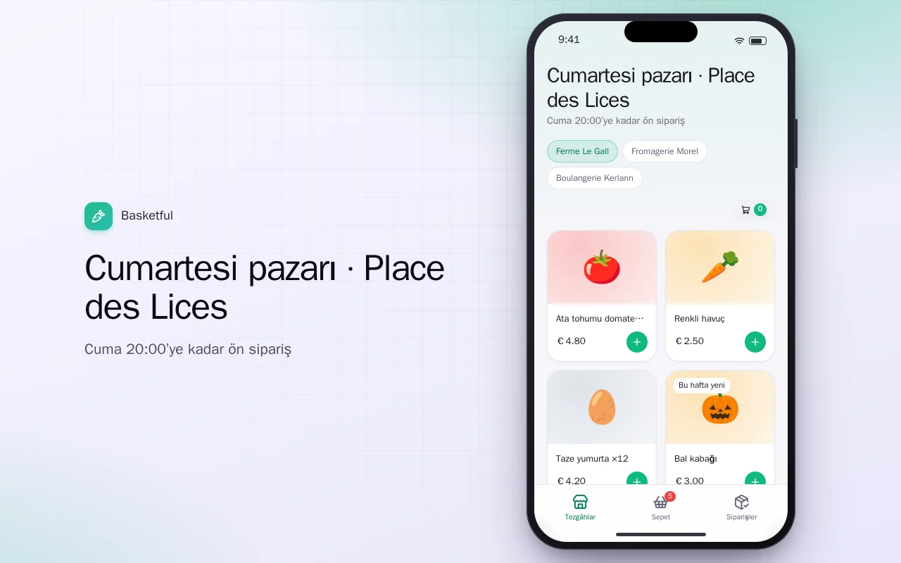 Semt pazarı ön sipariş: Cumartesi pazarı · Place des Lices ekranı