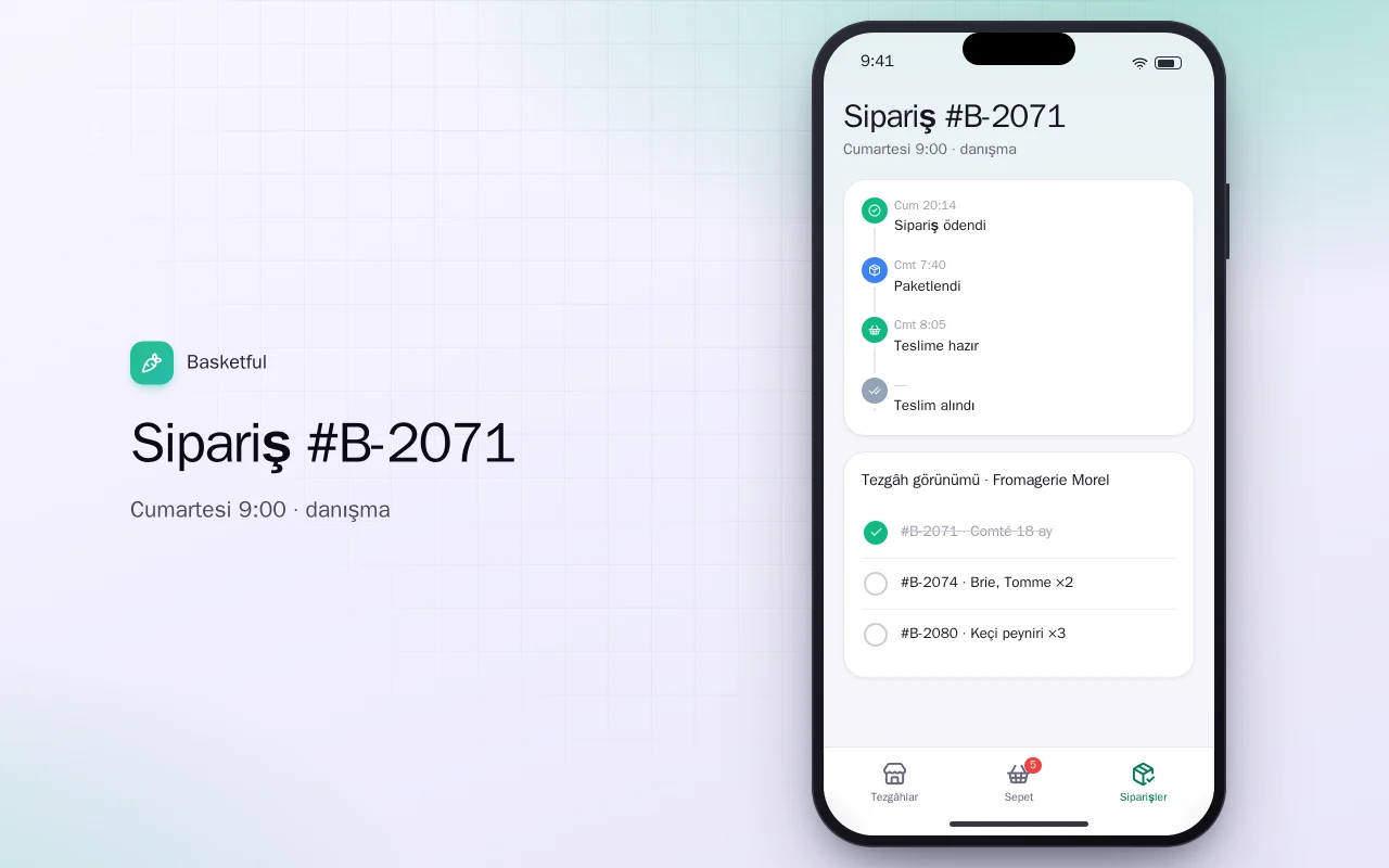 Semt pazarı ön sipariş: Sipariş #B-2071 ekranı