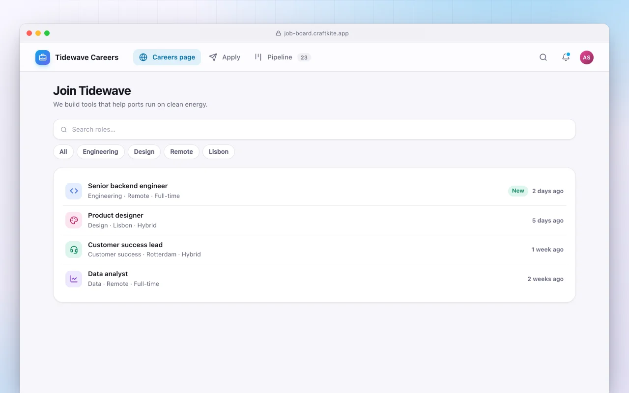 Job board: the Join Tidewave screen
