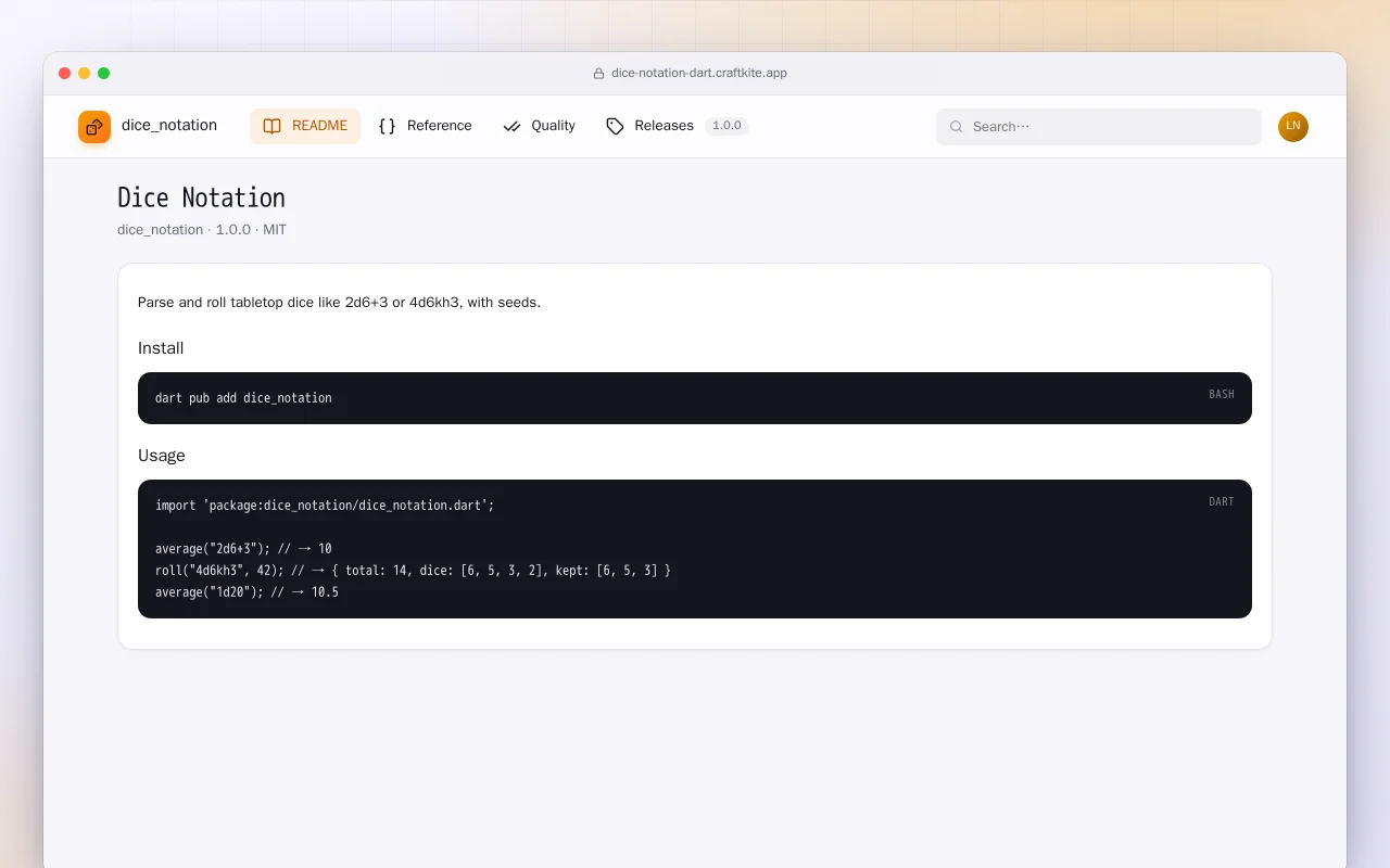 Dice Notation (Dart): the Dice Notation screen