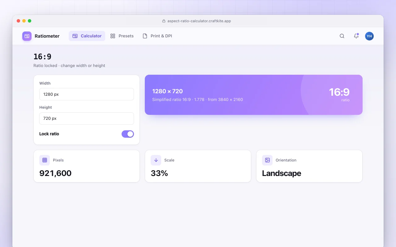 Aspect ratio calculator: the 16:9 screen
